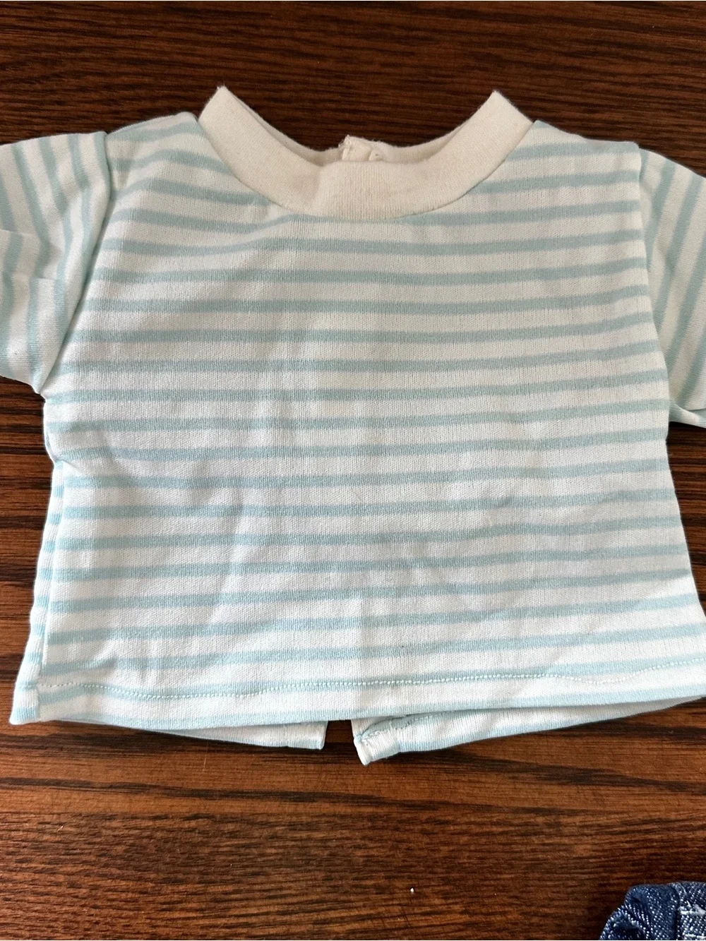 Vintage Cabbage Patch Blue & White Striped Doll Top Shirt Denim Pants Jeans Set